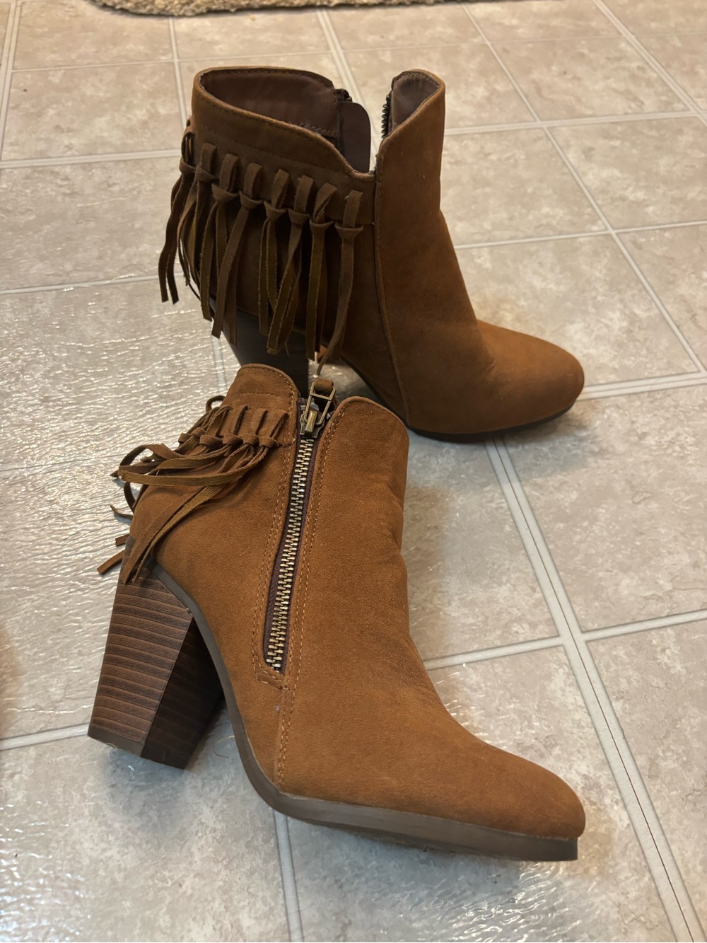 Breckelles Brown Suede Fringe Ankle Boots